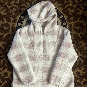 G.I.L.I Light Pink and White Plaid Hi-Low Pullover Sherpa Sweater/hoodie
